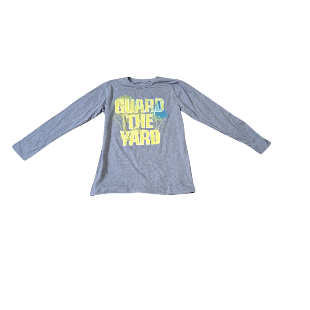 NWT Children's Place Gray Longsleeve Tshirt  "Guard the Yard" Neon letters XL14